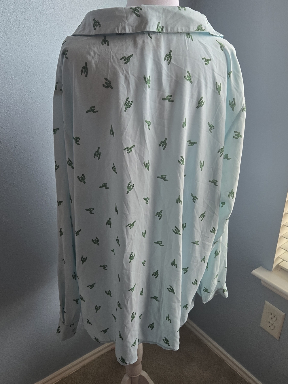 Asos Light Mint Button-Up Blouse with Green Cactus Print - Picture 3 of 4